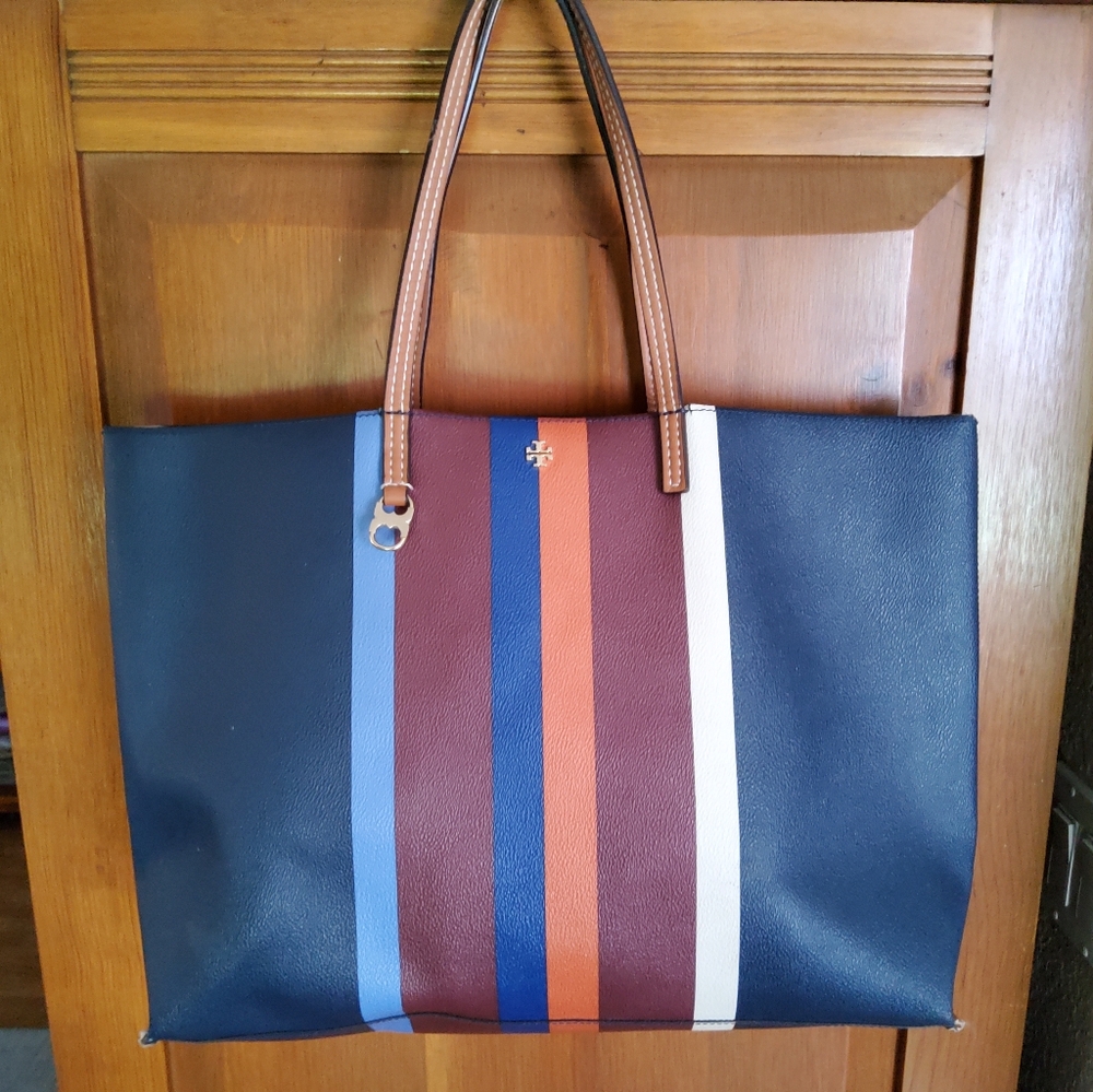Authentic Tory Burch Kerrington Strip Square Tote GUC